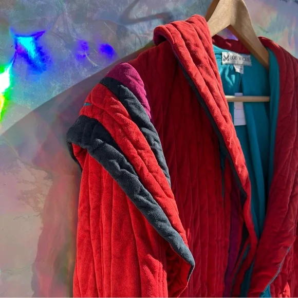 80s Bob Mackie Red Quilt Suede Jacket - Picture 4 of 14